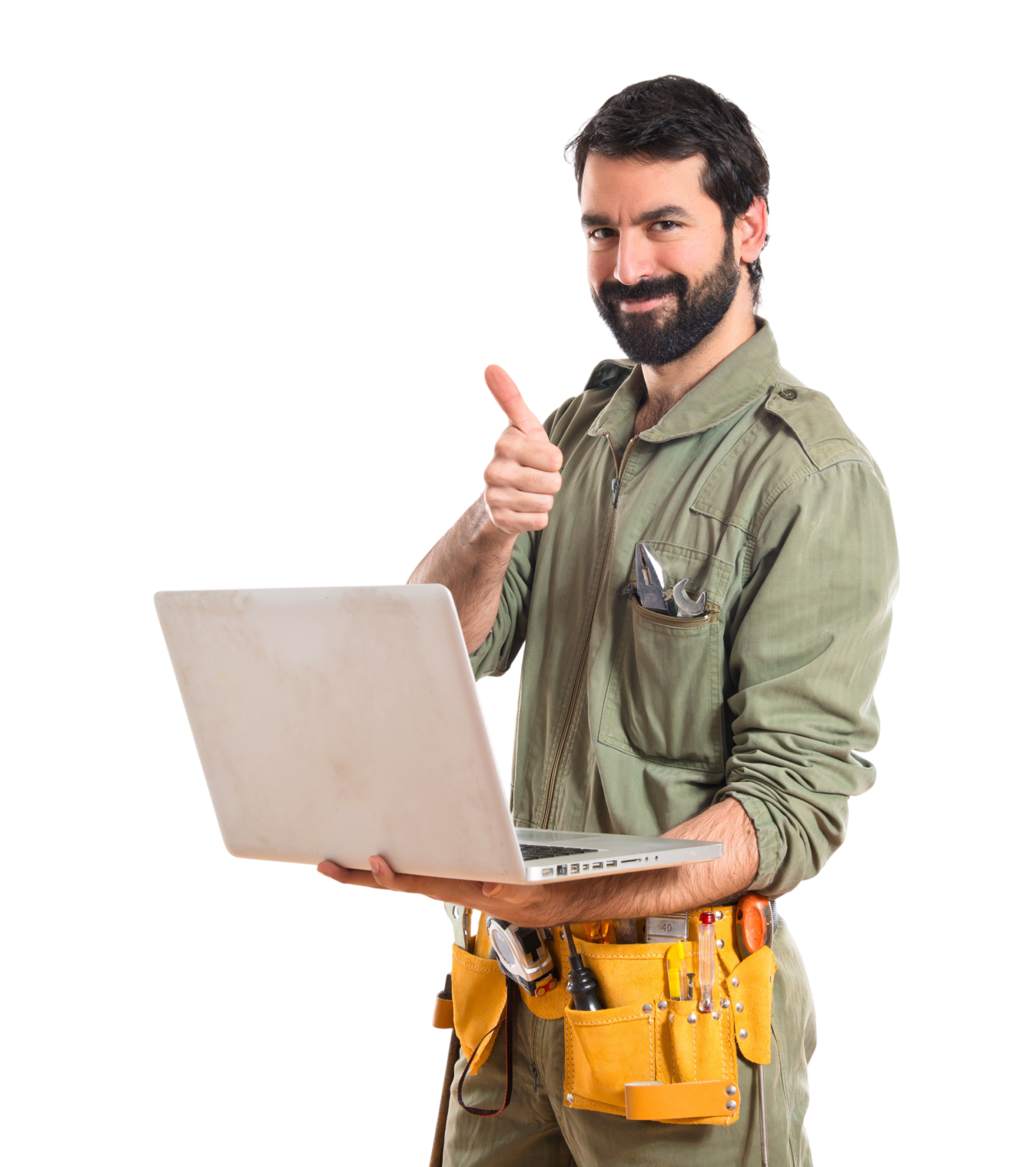 mechanic with laptop white background photoroom