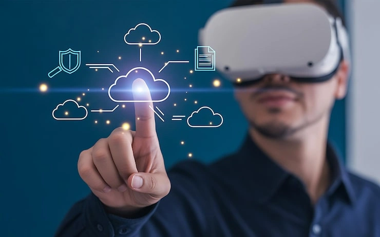 virtual reality user accessing cloud data futuristic digital environment 1101054 100993